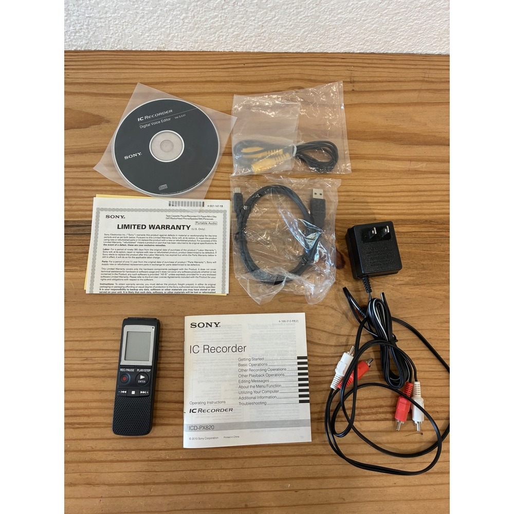 Sony ICD-PX820 Digital Voice Recorder IC Recorder Bundle with Cables & Manual